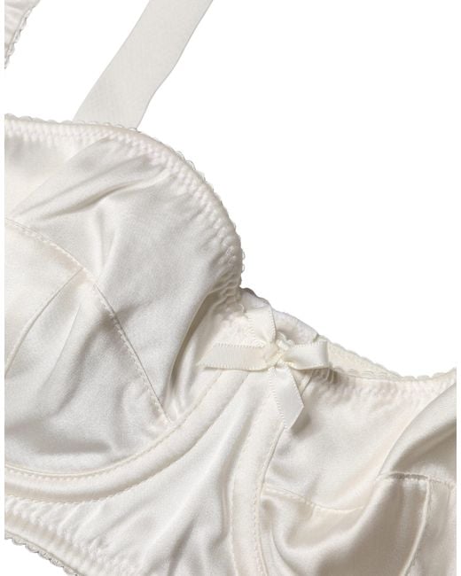 Dolce & Gabbana White Silk Satin Underwire Bra Semi Pad Underwear