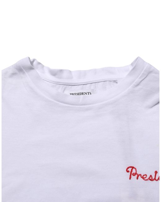President's White Logo Embroidery Cotton Men Crew Neck T for men