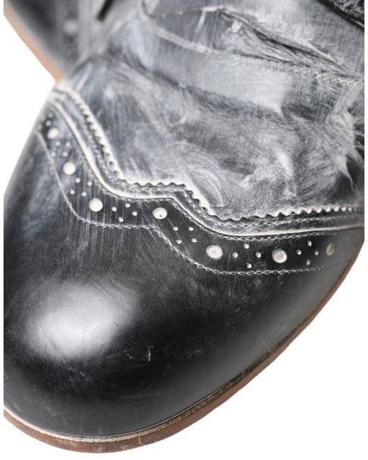 Dolce & Gabbana Multicolor Black Leather Lace Up Formal Derby Dress Shoes for men