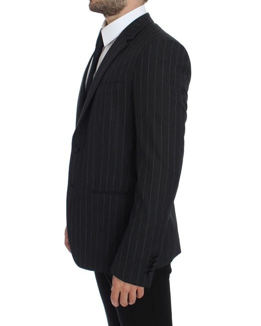 Dolce & Gabbana Multicolor Striped Slim Fit Wool Blazer Gray Gtt10078 for men
