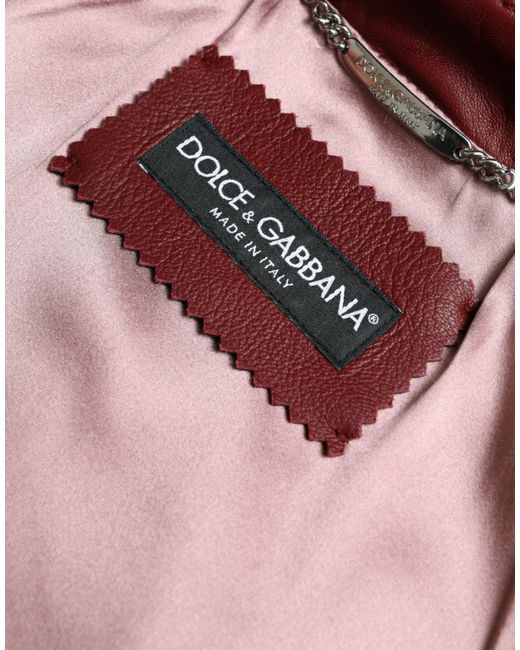 Dolce & Gabbana Red Bordeaux Biker Leather Jacket