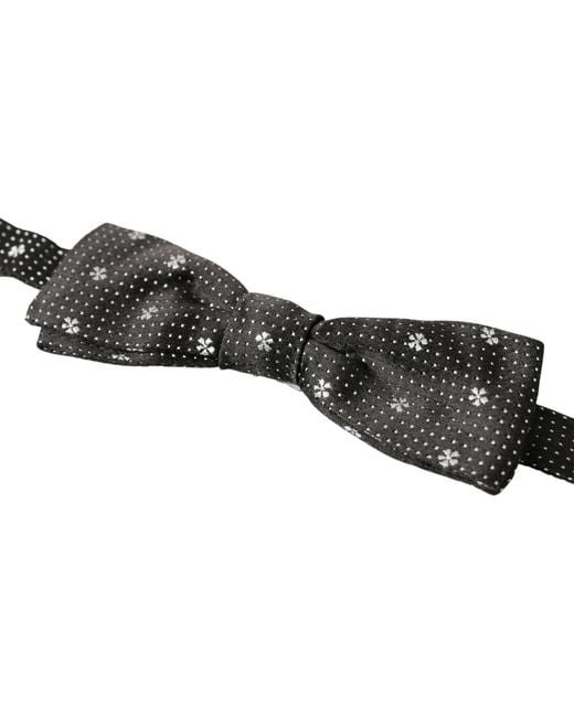 Dolce & Gabbana Black Patterned Silk Adjustableneck Papillon Bow Tie for men