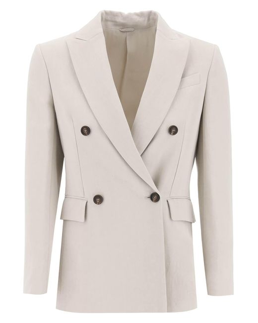 Brunello Cucinelli Natural Twill Jacket With Monile Detail