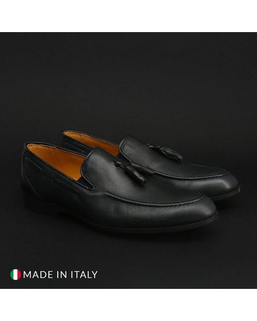 DUCA DI MORRONE Navy Blue Pelle Loafers for men