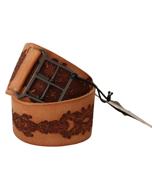 Ermanno Scervino Brown Classy Double Buckle Genuine Leather Belt