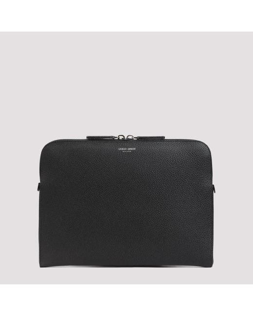 Giorgio Armani Black Grained Leather Briefcase for men