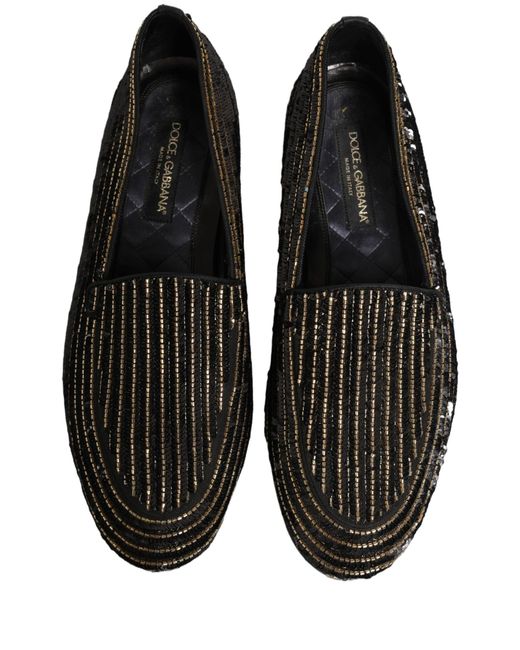 Dolce & Gabbana Black Gold Sequined Men Dress Loafers Shoes for men