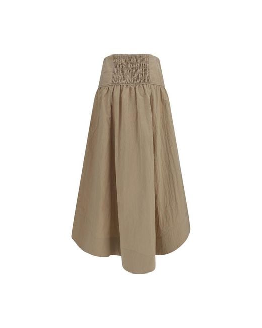 Ganni Natural Beige Cotton Midi Skirt