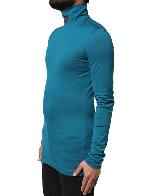 Dolce & Gabbana Blue Cotton Turtleneck Long Sleeves Sweater for men