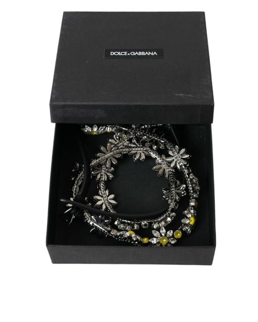 Dolce & Gabbana Metallic Black Daisy Crystal Dauphine Waist Belt