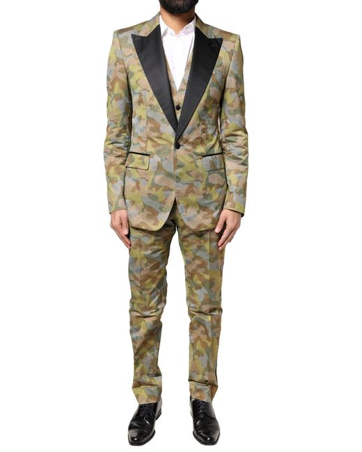 Dolce & Gabbana Natural Multicolor Camouflage Sicilia 3 Piece Suit for men