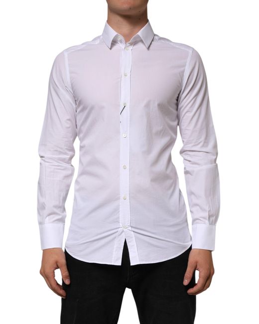 Dolce & Gabbana Purple White Cotton Gold Formal Men Longsleeves Shirt for men