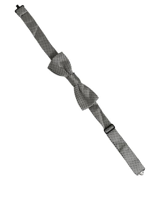 Dolce & Gabbana Men Gray Silk Patterned Adjustable Neck Papillon Bow Tie for men
