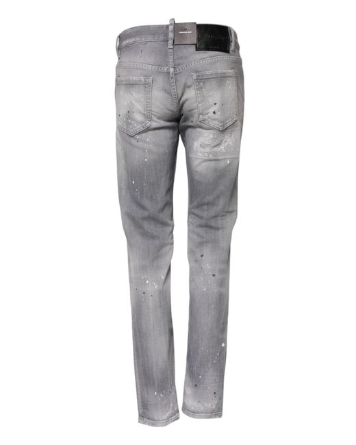 DSquared² Gray Washed Mid Waist Tapered Denim Jeans for men