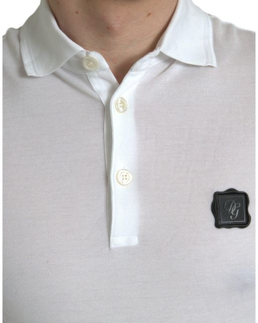 Dolce & Gabbana White Elegant Cotton Polo Tee With Logo Patch for men