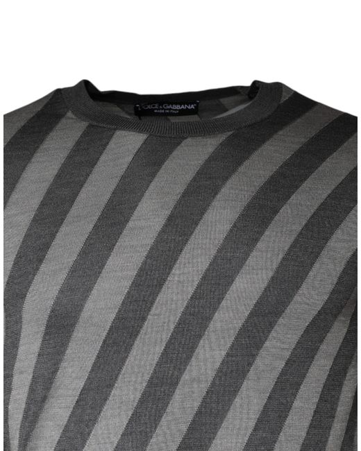 Dolce & Gabbana Gray Stripes Long Sleeve Round Neck Pullover Sweater for men
