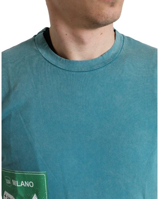Dolce & Gabbana Blue Cotton Milano Street Round Neck T-Shirt for men