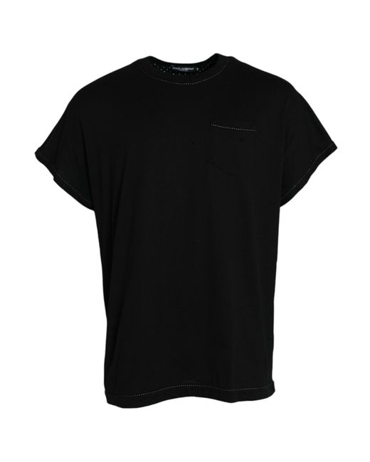 Dolce & Gabbana Black Cotton Round Neck Short Sleeve T-Shirt for men