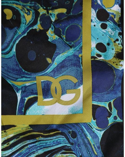 Dolce & Gabbana Blue Marble Print Logo Boxer Short Swimwear Polyester Blend for men