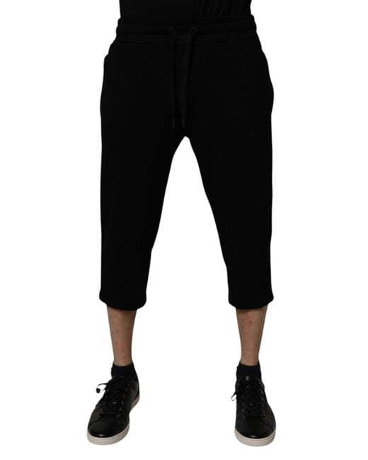 Dolce & Gabbana Black Cotton Blend Cropped Sweatpants Pants for men