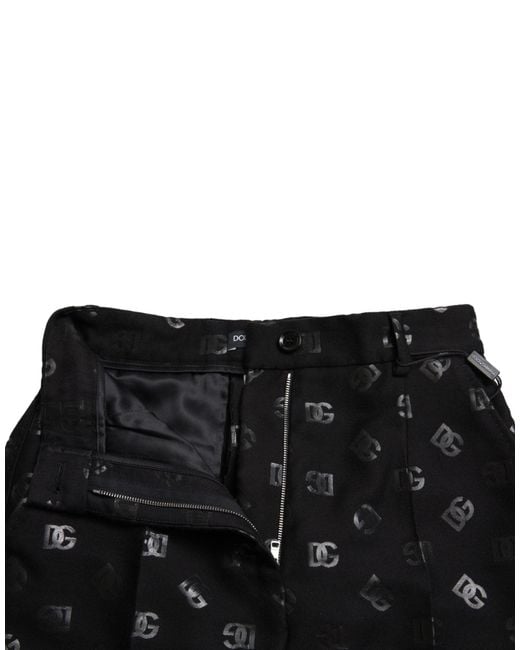 Dolce & Gabbana Black Wool Dg Logo High Waist Straight Pants