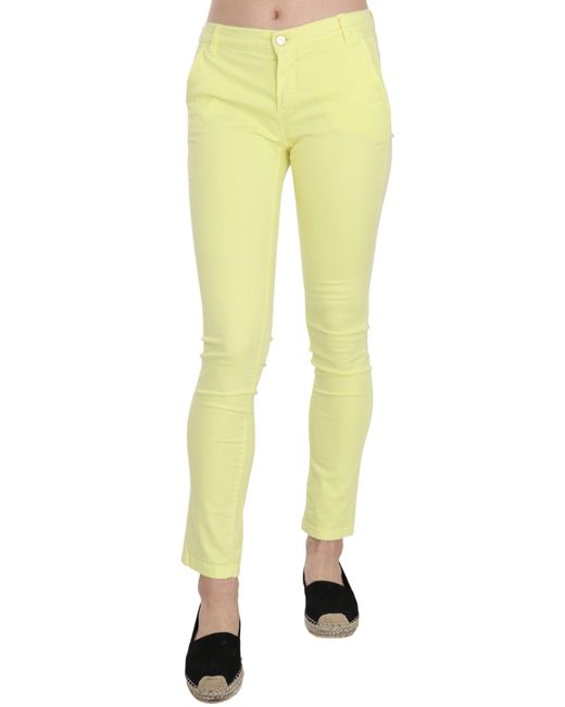 Pinko Yellow Cotton Stretch Low Waist Skinny Casual Trouser Pants