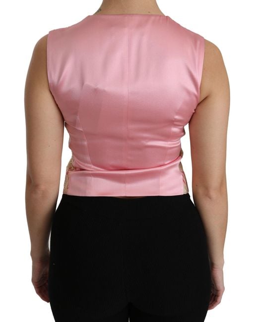 Dolce & Gabbana Black Pink Gold Brocade Waistcoat Vest Blouse Top