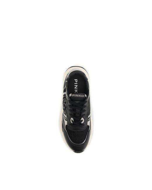 Pinko Black Calf Leather Bos Taurus Athletic Sneakers