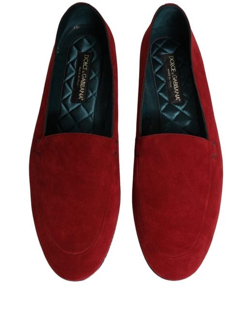 Dolce & Gabbana Red Suede Logo Slip On Flats Loafers Shoes for men