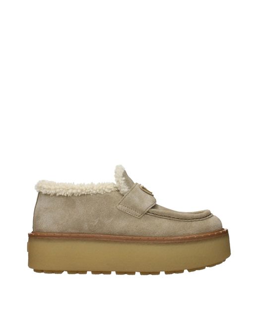 Prada Natural Beige Leather Platform Loafers