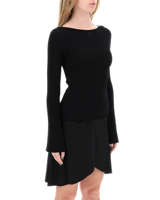 Courreges Black Ribbed Knit Pullover Sweater