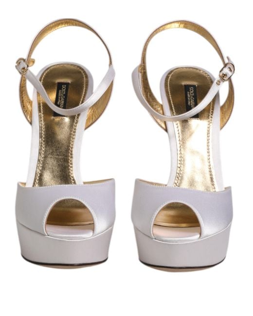 Dolce & Gabbana White Platform Ankle Strap Heels