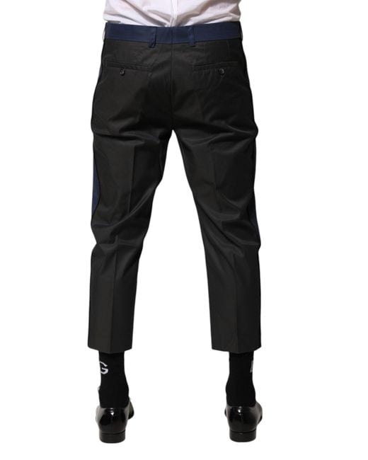 Dolce & Gabbana Black Gray Blue Cotton 3/4 Chinos Crop Trouser Pants