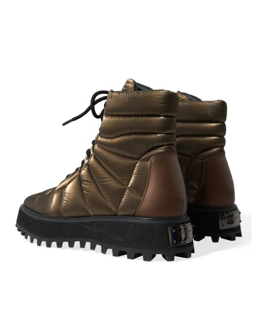 Dolce & Gabbana Brown Bronze Plateau Padded Boots With Dg Logo Plate