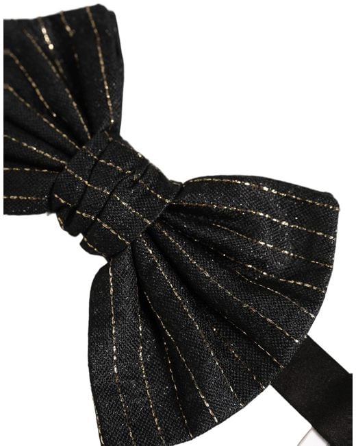 Dolce & Gabbana Men Black Pinstripe Silk Adjustable Neck Papillon Bow Tie for men