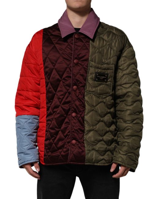 Dolce & Gabbana Red Multicolor Patchwork Polyesterquilted Jacket for men