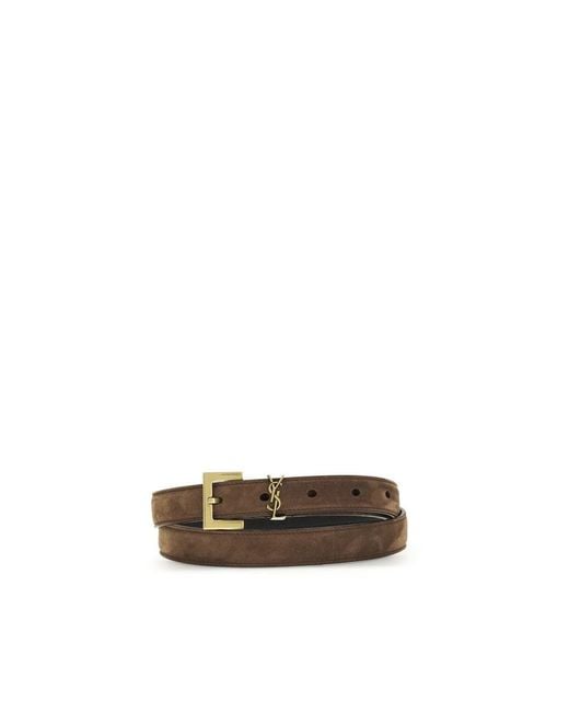 Saint Laurent Brown Calf Leather Bos Taurus Thin Belt