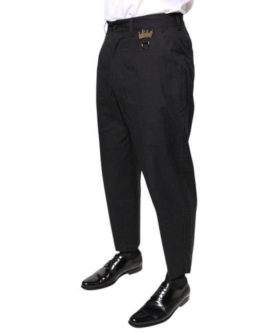 Dolce & Gabbana Black Crown Cotton Dress Pants for men
