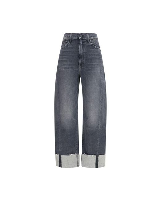 Mother Blue Black Cotton Cropped Jeans