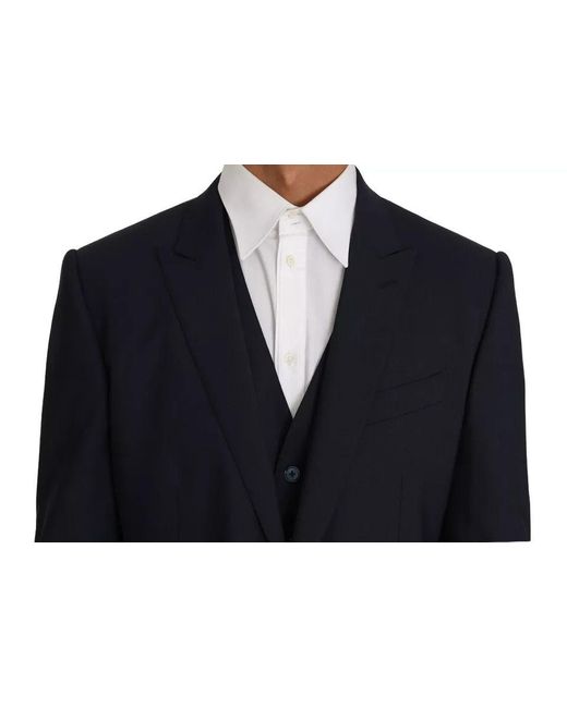 Dolce & Gabbana Blue Wool Martini Blazer Vest 2 Piece for men