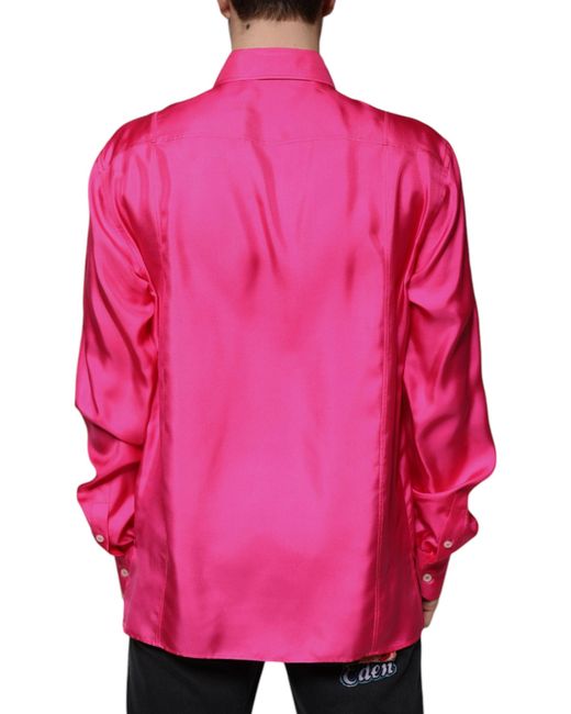 Dolce & Gabbana Pink Silk Collared Button Down Men Shirt for men