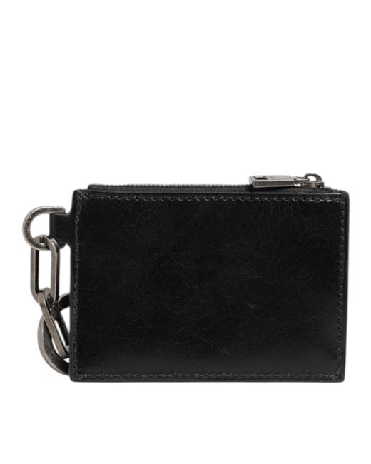 Dolce & Gabbana Black Leather Zipped Card Holder Coin Purse Keyring Wallet for men