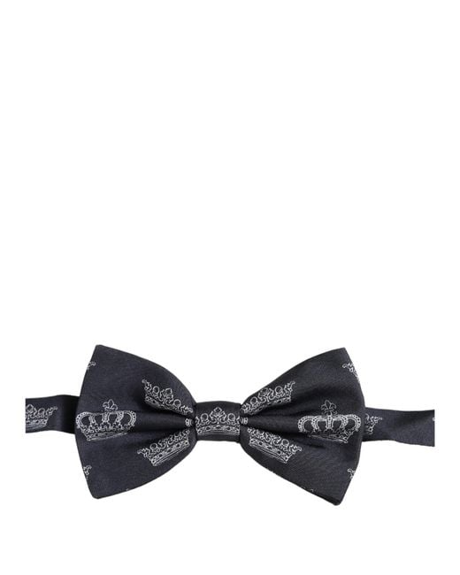 Dolce & Gabbana Men Black Crown Silk Adjustable Neck Papillon Bow Tie for men