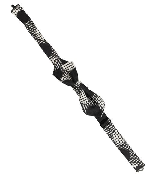 Dolce & Gabbana Black White Checkered Adjustable Neck Papillon Bow Tie for men