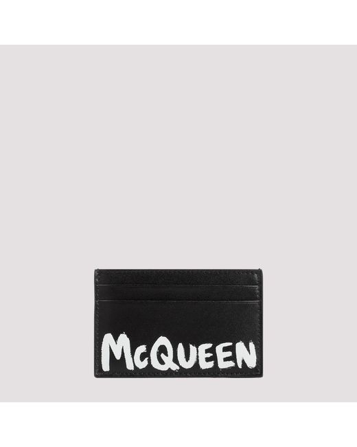 Alexander McQueen Black White Leather Credit Card Case for men