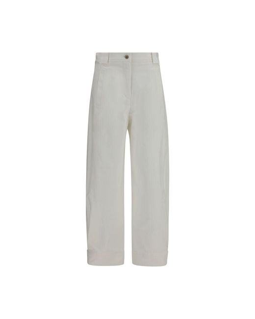 Max Mara Gray White Cotton Cropped Pants