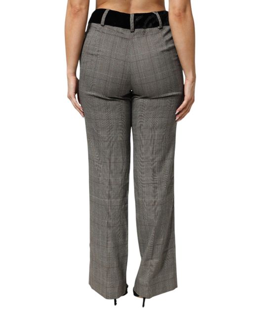 Bencivenga Gray Wool Blend Plaid Straight Leg Velvet Waist Pants