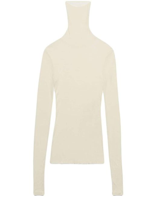 AMI White Roll-Neck Ribbed Top
