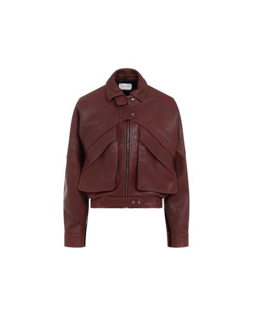 Magda Butrym Red Burgundy Leather Bomber Jacket