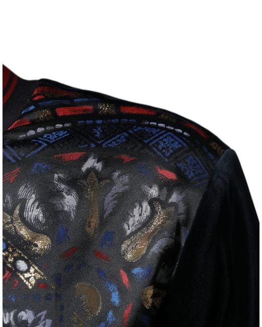 Dolce & Gabbana Black Multicolor Jacquard Crew Neck Sweatshirt Sweater for men